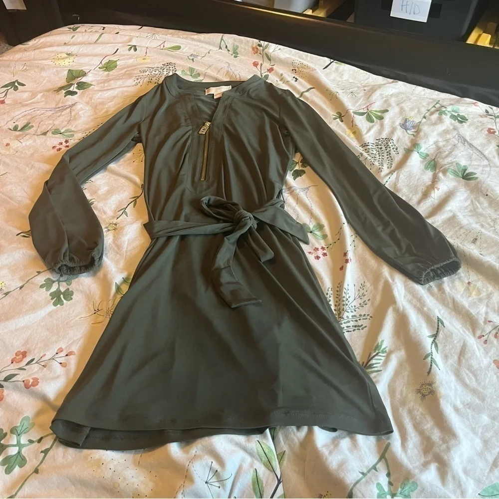 Michael Michael Kors Olive Green Belted Zip Front Dress Size XS